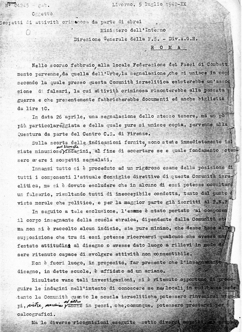 Piccole persecuzioni quotidiane: la bufala dei Falsari in Sinagoga a Livorno (1942)